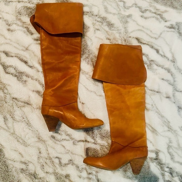 Free People Tan leather vintage over the knee boots size 37 - Picture 2 of 12